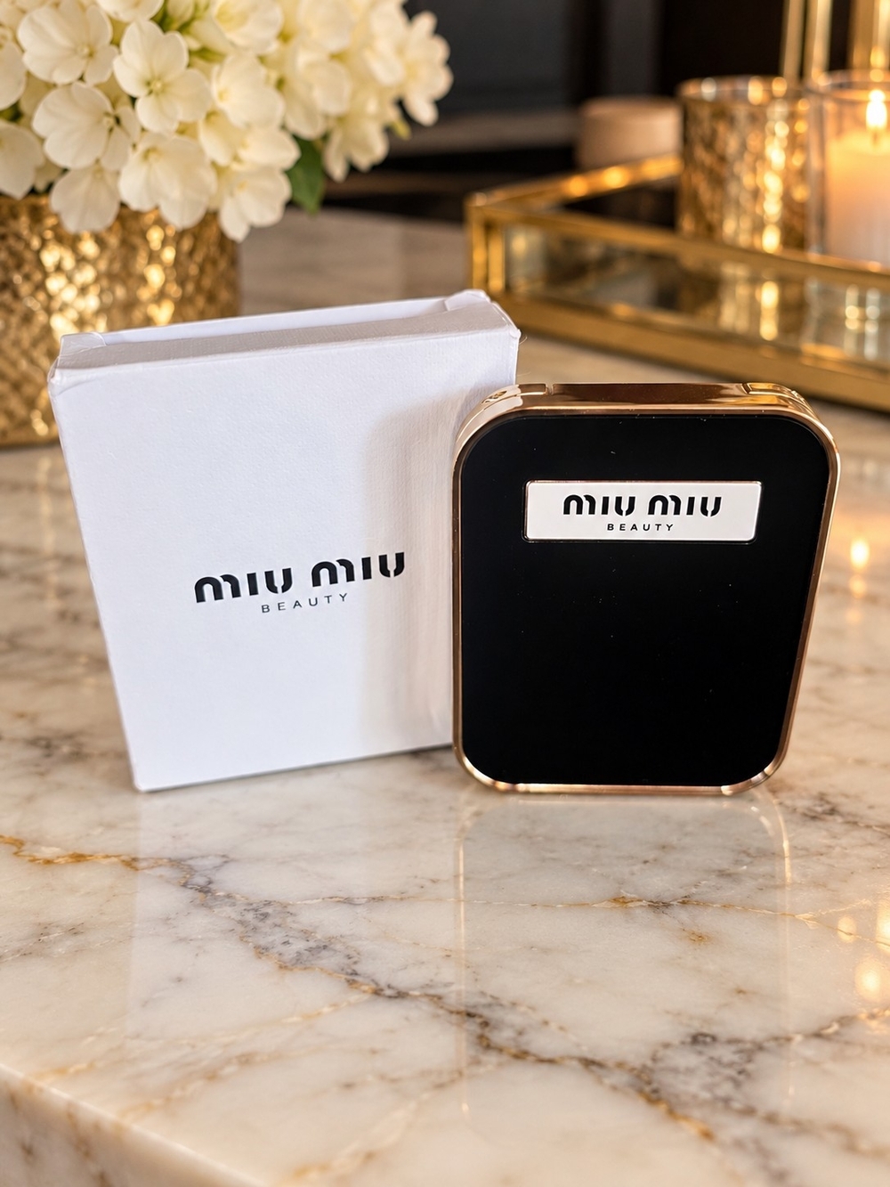 Miu Miu Beauty Compact Mirror Black & Gold Regular & Zoom Mirrors New